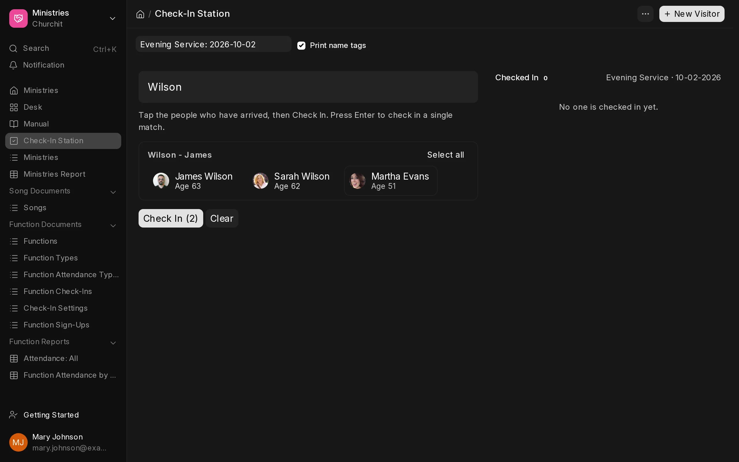 Check-In Station on a computer