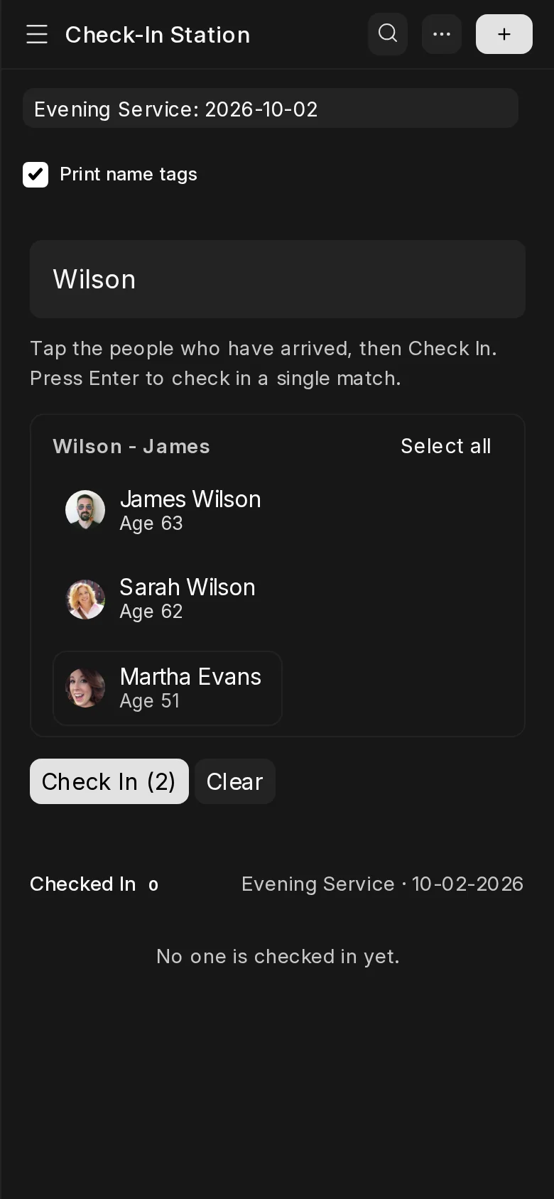Check-In Station on a phone