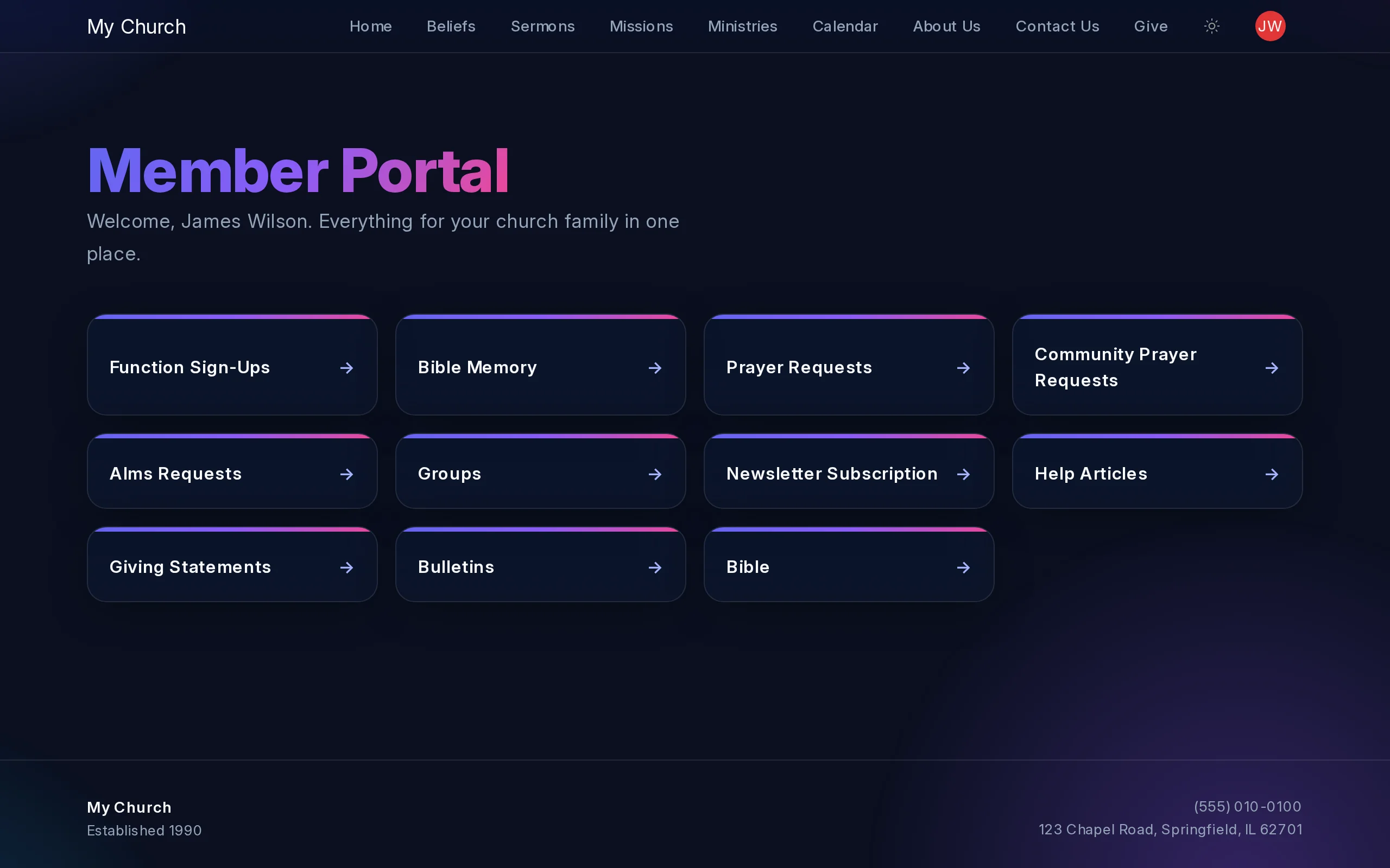 Member portal on a computer